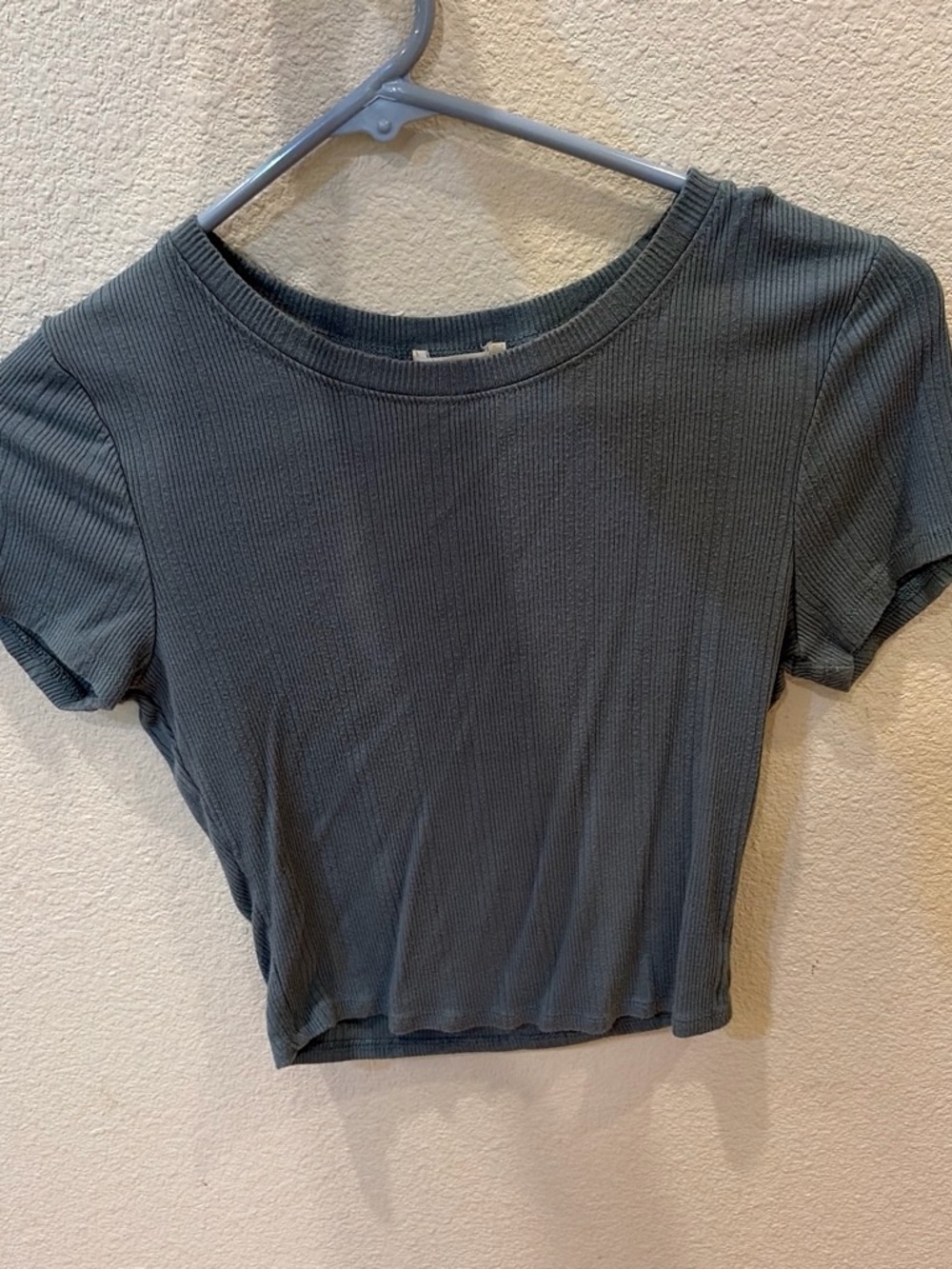Bozzolo Ribbed Crop Tee in Slate Blue-Grey